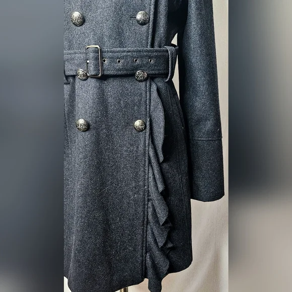 GUESS‎ Los Angeles Charcoal Gray Belted Wool Blend Coat Paisley Lined Size M-L